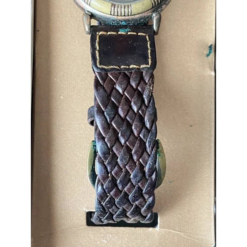 Fossil Watch Women Stone Dial BW-6746 Braided Brown Leather Band, Need Battery